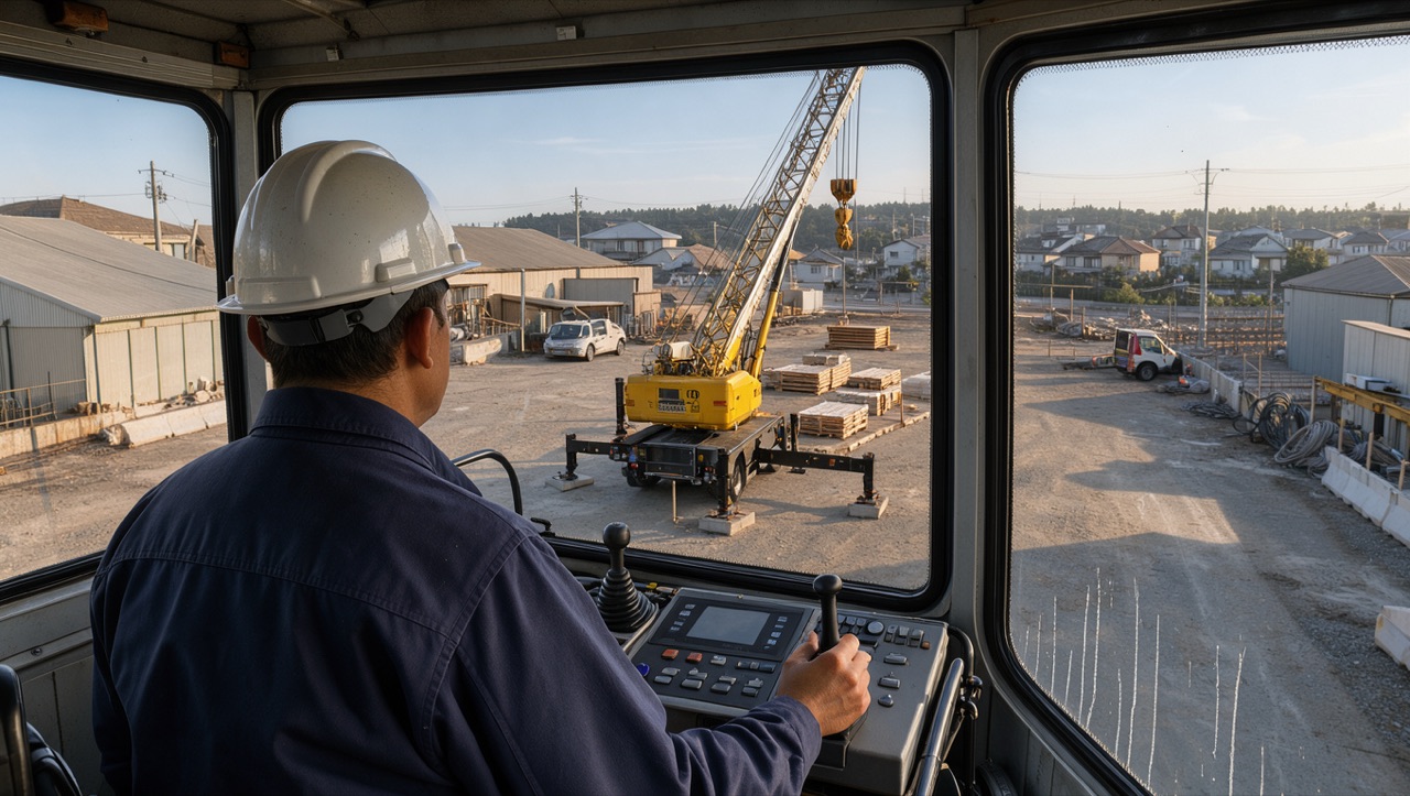 Żuraw budowlany na przyczepie